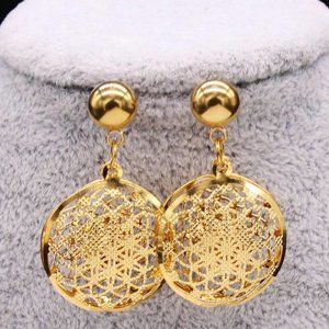 Flower of Life Stainless Steel Jewelry Set Women Hollow Gold Color Necklace Earr